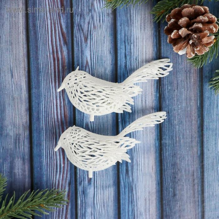 Ёлочные игрушки 2 шт. «Зимнее волшебство. Птички снежные» пластик, 6х3,5 см, белый Ёлочные игрушки 2 шт. «Зимнее волшебство. Птички снежные» пластик, 6х3,5 см, белый