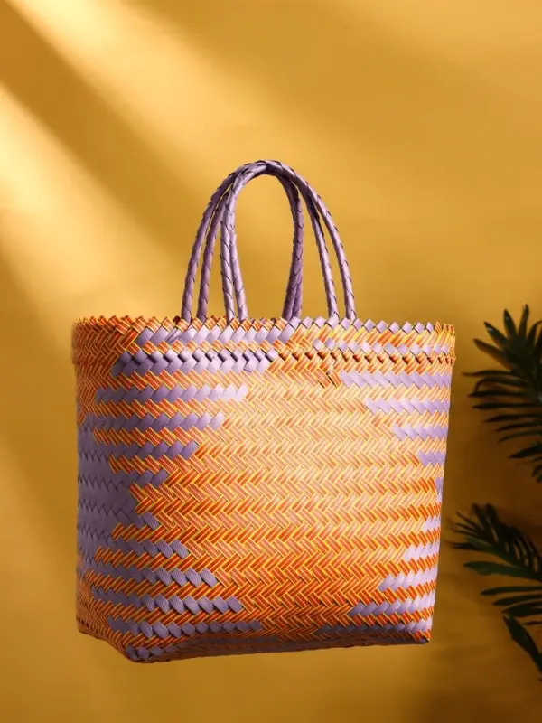 Сумка плетёная, 30×15×45 см, пластик, сиренево-жёлтая
