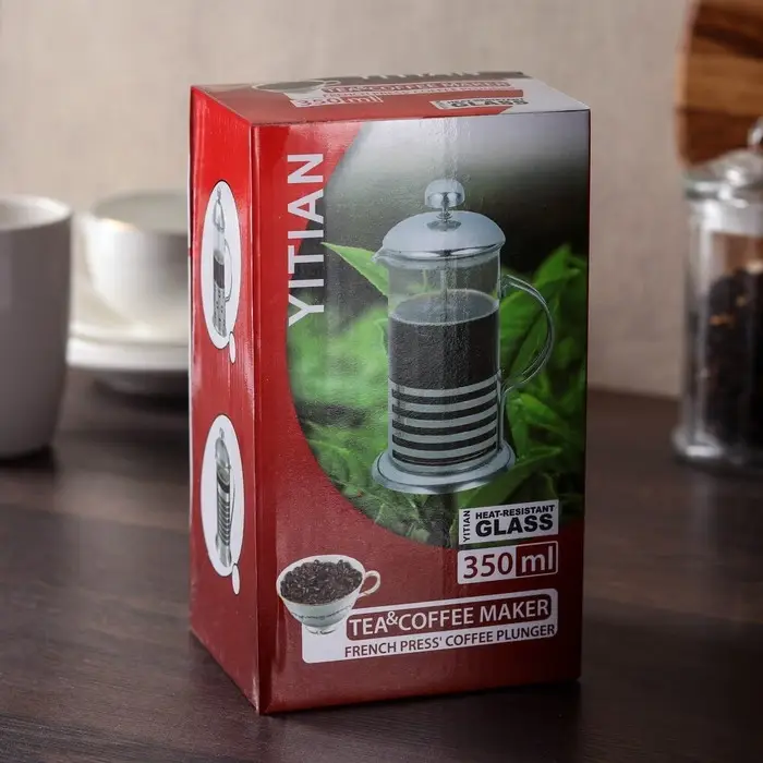 Чайник заварочный френч - пресс «Келли», 350 мл, стекло, цвет сиреневый Чайник заварочный френч - пресс «Келли», 350 мл, стекло, цвет сиреневый