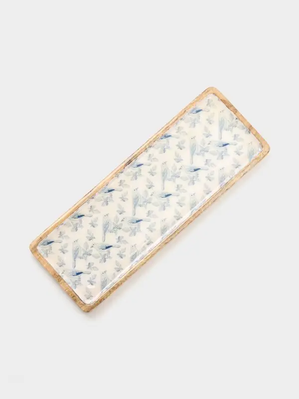 Блюдо прямоугольное &laquo;Синие птицы&raquo;, 41&times;15 см, дерево манго