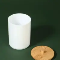 Органайзер для хранения ватных палочек &laquo;BAMBOO&raquo;, с крышкой, d=6.8&times;10 см, белый, коричневый