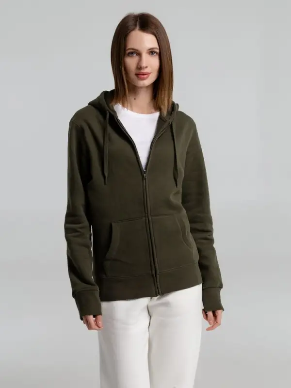 Толстовка на молнии с капюшоном унисекс King, хаки, размер XS