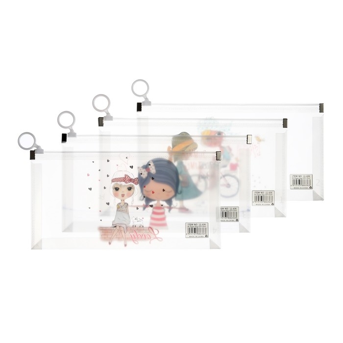 Папка-конверт на молнии формат А6, 180мкр, с рисунком Папка-конверт на молнии формат А6, 180мкр, с рисунком "Маленькая девочка", МИКС