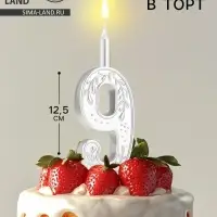 Свеча для торта &laquo;Серебряный узор&raquo;, цифра 9