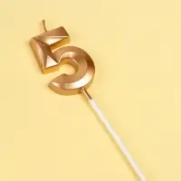 Свеча в торт на шпажке «Грань», цифра 5, шампань, 5 см