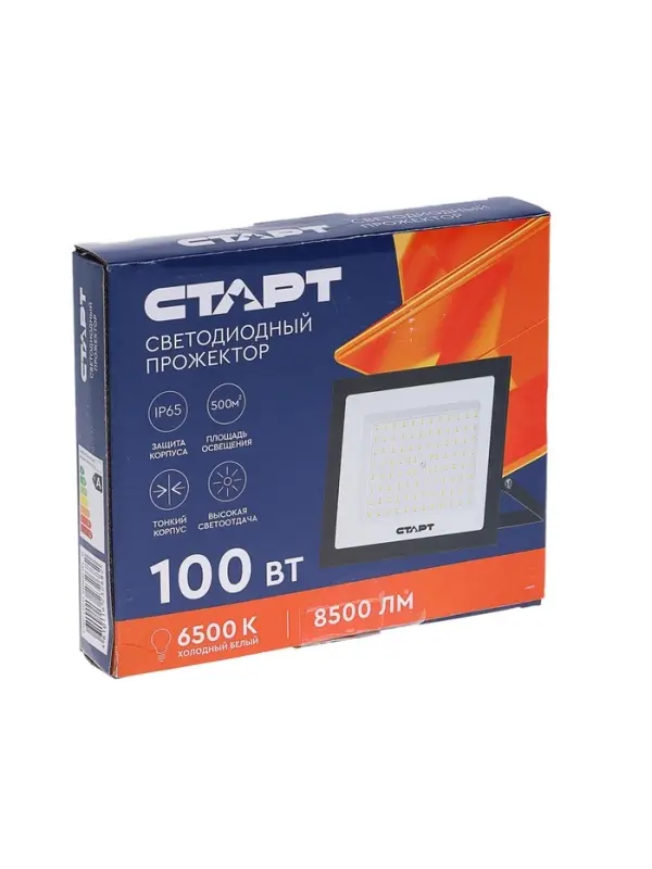 Прожектор светодиодный СТАРТ, 100 Вт, 8500 Лм, 6500К, IP65, чёрный