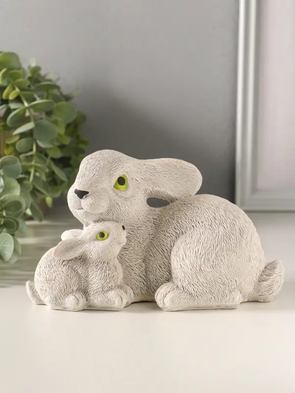 Статуэтка "Кролики пасхальные" 10х10х18 см, серый