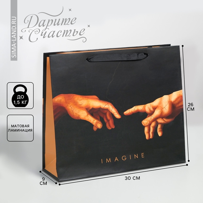 Пакет подарочный ламинированный горизонтальный, упаковка, Imagine, M 30 х 26 х 9 см Пакет подарочный ламинированный горизонтальный, упаковка, Imagine, M 30 х 26 х 9 см