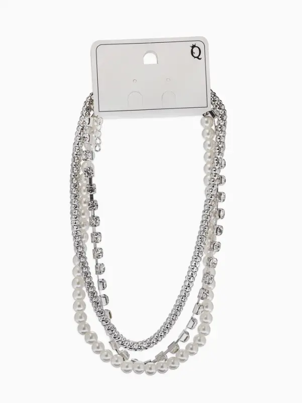 Чокер "Стиль" (набор 3шт) шар №8, со стразинками, тянется, 35+удл, цвет белый в серебре