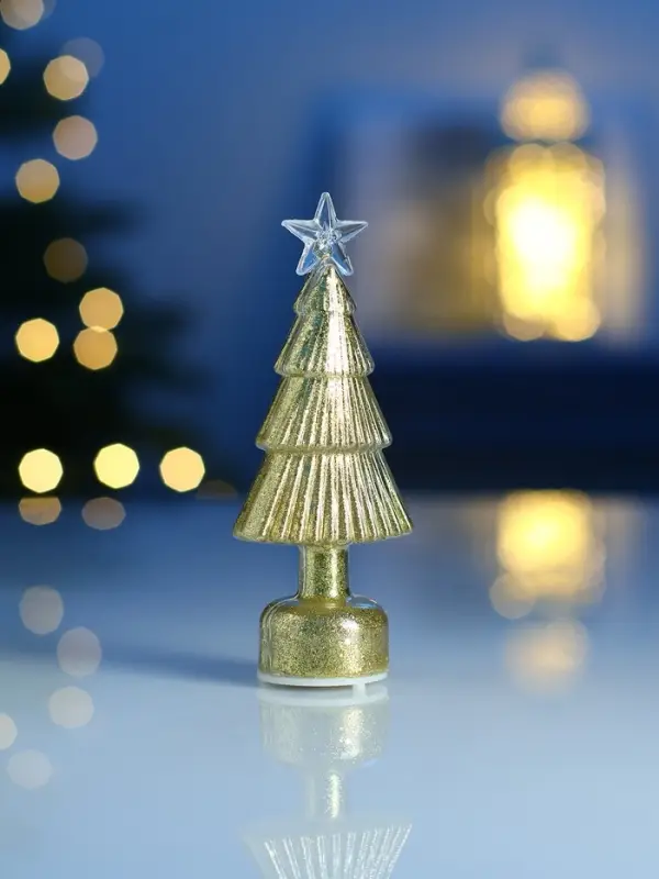 Светодиодная фигура &laquo;Ёлочка золотистая&raquo;, 1 LED, 15&times;6 см, от батареек AG13&times;3, свечение тёплое белое