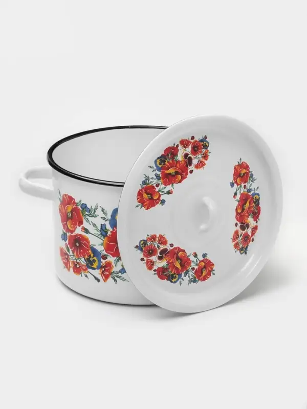 Кастрюля эмалированная &laquo;Маки. Мечта&raquo;, 4.5 л, d=22 см, с крышкой, белая