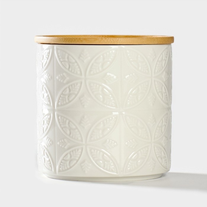 Банка для хранения сыпучих продуктов BellaTenero, 660 мл, d=10,5 см, с бамбуковой крышкой, фарфоровая, цвет белый