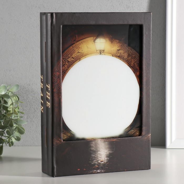 Шкатулка-книга дерево, кожзам, свет Шкатулка-книга дерево, кожзам, свет "Поезд в туннеле" 28х19х6 см