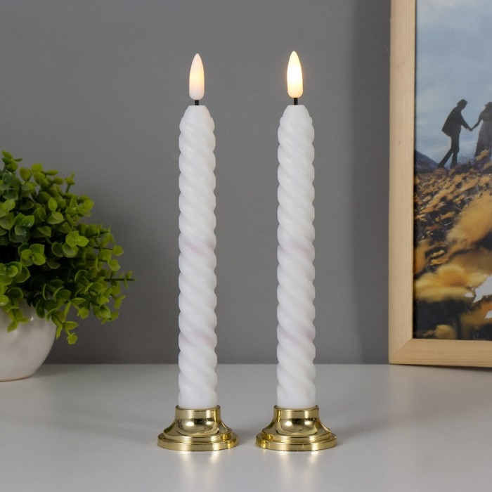 Набор светодиодных свечей, ночники LED RISALUX «Спираль», 2 шт., от батареек 2×ААА, 4.5×4.5×22 см Набор светодиодных свечей, ночники LED RISALUX «Спираль», 2 шт., от батареек 2×ААА, 4.5×4.5×22 см