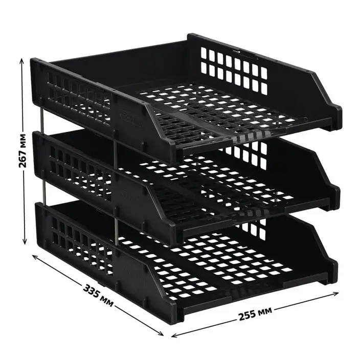 Набор лотков для бумаг &laquo;Стамм&raquo; STRONG, горизонтальный, на металлических стержнях, 3 отделения, чёрный