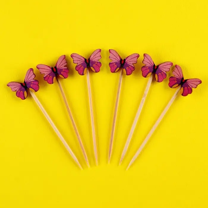 Шпажки бабочки, набор 6 шт, цвет МИКС Шпажки бабочки, набор 6 шт, цвет МИКС
