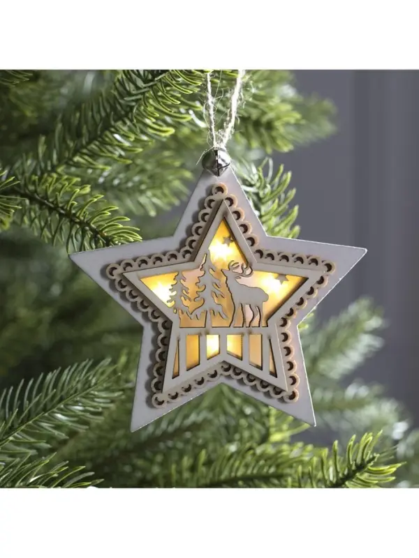 Ёлочная игрушка &laquo;Звезда с оленем&raquo;, 10&times;10&times;2 см, 4 LED, от батареек, свечение тёплое белое