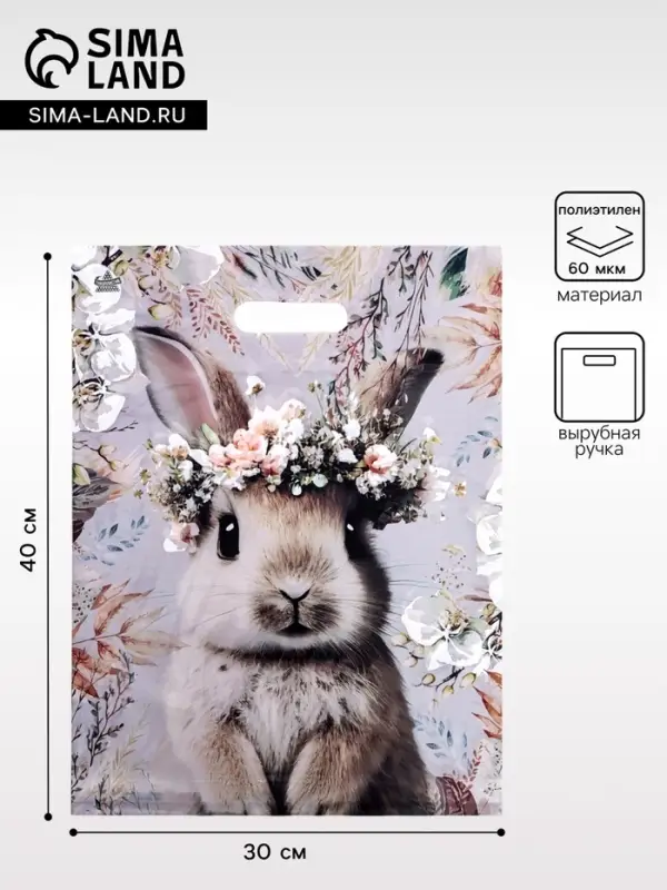 Пакет &laquo;Летний Зайка&raquo;, полиэтиленовый с вырубной ручкой, 30&times;40 см, 60 мкм