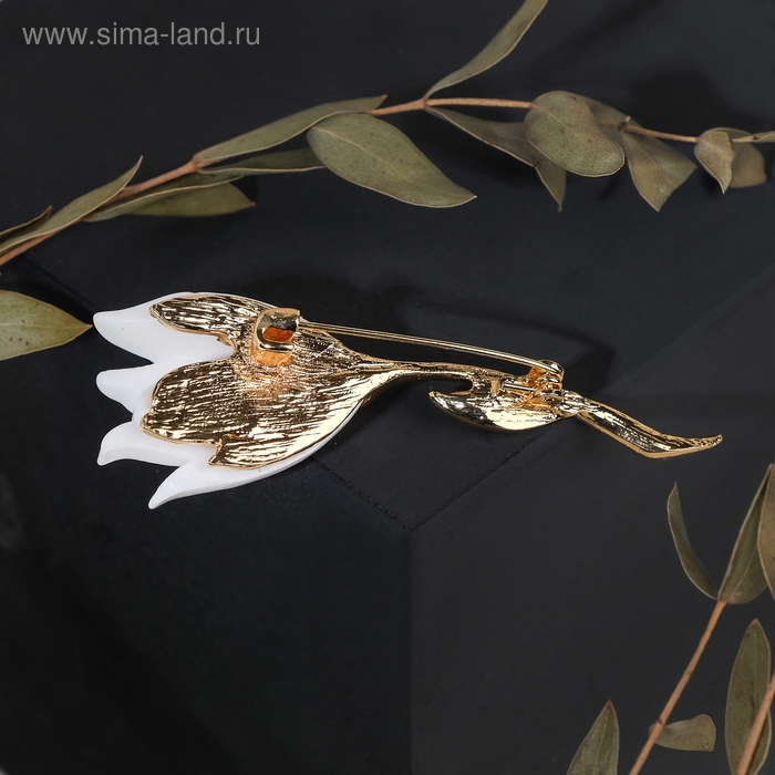 Брошь «Цветок» лилия, цвет белый в золоте Брошь «Цветок» лилия, цвет белый в золоте