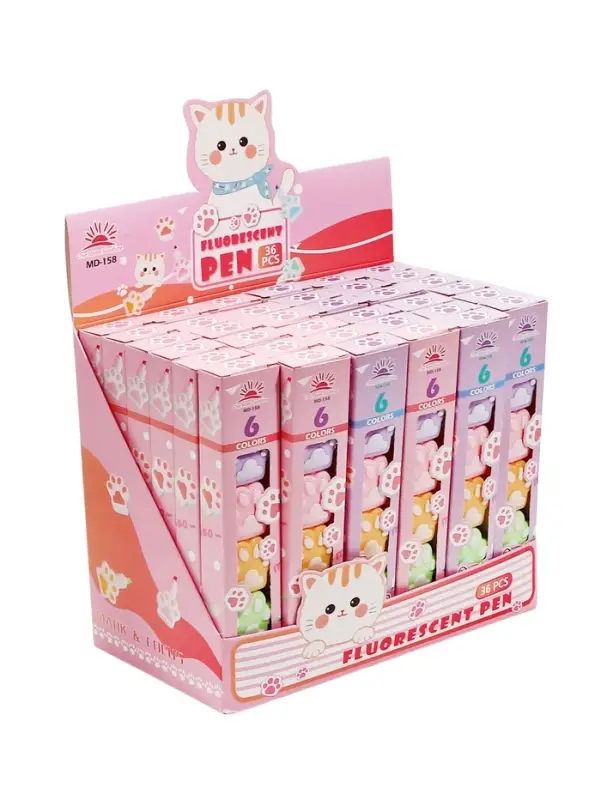 Набор маркеров-текстовыделителей &laquo;Лапки&raquo;, 6 цветов, скошенный наконечник, узел 4 мм