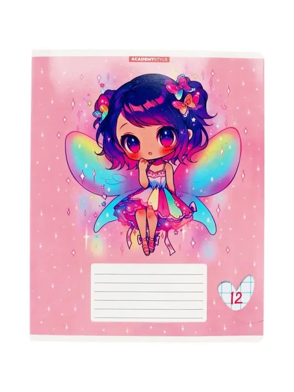Тетрадь 12 листов, в клетку &laquo;Феечки&raquo;, мелованный картон, МИКС