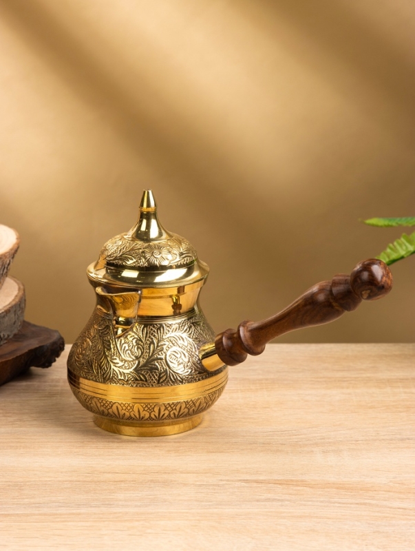 Турка "На двоих" латунь, с крышкой и деревянной, 400 мл