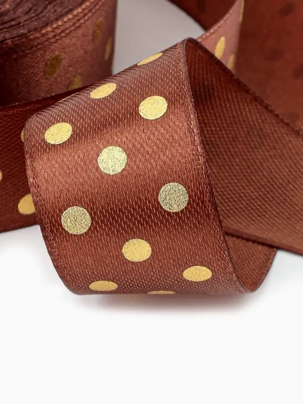 Лента атласная с тиснением &laquo;Горох&raquo;, 25 мм, 23&plusmn;1 м, коричневая №32