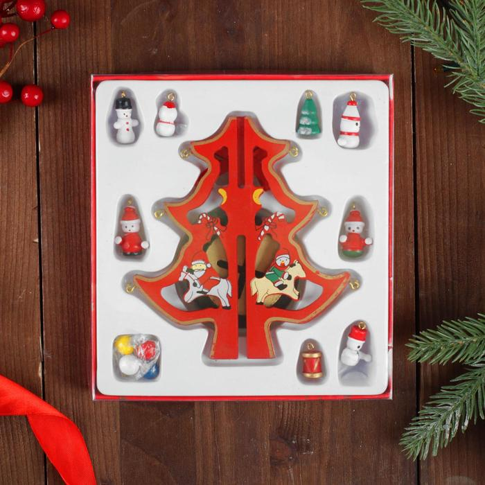 Сувенир новогодний  Сувенир новогодний "Елка на подставке", с золотым контуром, 17 см, МИКС