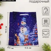 Пакет подарочный новогодний &laquo;Дивный снеговик&raquo;, 11.5&times;14.5&times;6.5 см