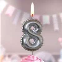 Свеча в торт на шпажке "Воздушая цифра", цифра "8", серебро