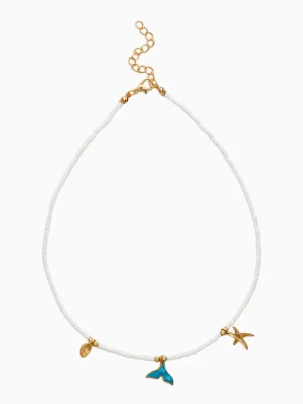 Чокер "Морской мир" русалочка с жемчугом, цвет бело-голубой в золоте