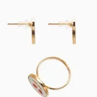 Набор детский &laquo;Выбражулька. Вишня&raquo;, 3 предмета: кулон, кольцо, серьги, белый, красный в золоте