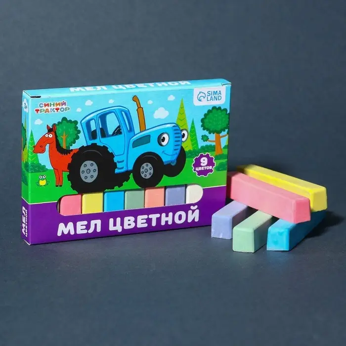 Мелки цветные школьные, набор 9 шт. «Синий трактор», прямоугольные Мелки цветные школьные, набор 9 шт. «Синий трактор», прямоугольные