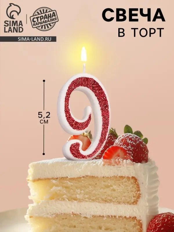 Свеча в торт на шпажке «Рубиновая коллекция», цифра 9, 5.2 см, рубиновая Свеча в торт на шпажке «Рубиновая коллекция», цифра 9, 5.2 см, рубиновая