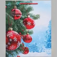 Пакет подарочный &laquo;Новогодние красные шары&raquo;, 26&times;12&times;32 см