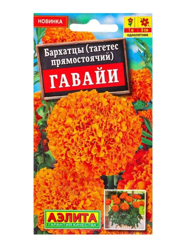 Семена цветов Бархатцы Гавайи прямостоячие , Ц/П,0,3 г Семена цветов Бархатцы Гавайи прямостоячие , Ц/П,0,3 г