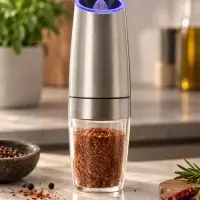Мельница электрическая LET-004, гравитационная, металл, от батареек 6&times;АА, серебристая