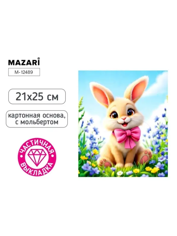 Алмазная мозаика &laquo;Зайка с бантиком&raquo; 21&times;25 см, с мольбертом
