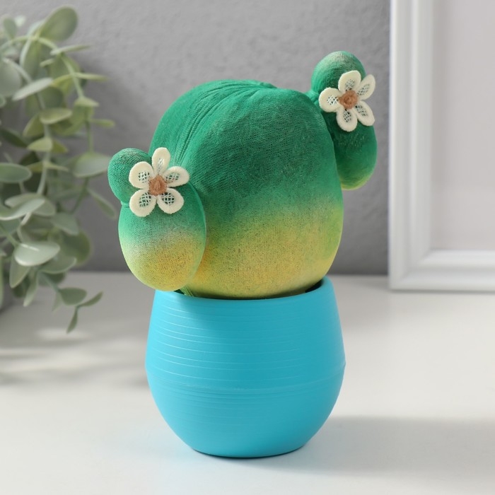 Растущий подарок травка Экоживчик "Кактус в горшочке" голубой