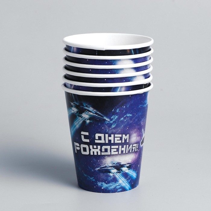 Набор бумажной посуды одноразовый С днём рождения», роботы, 6 тарелок, 6 стаканов, 6 колпаков, 1 гирлянда