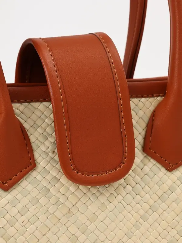 Сумка плетёная на застёжке из пандана, 30&times;10&times;35 см, бежево-коричневая