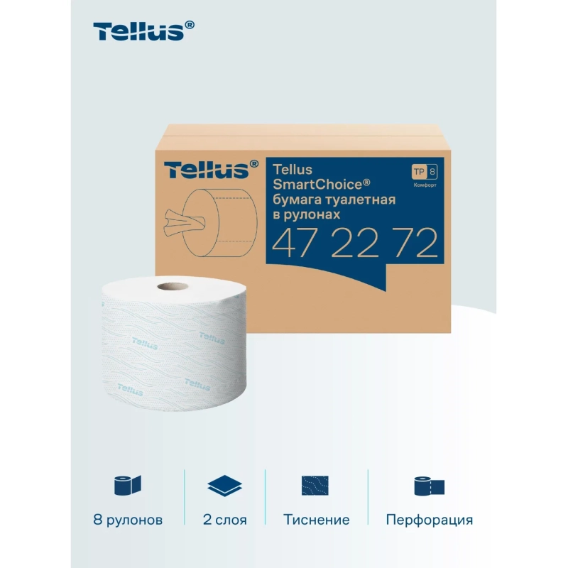 Бумага туалетная д/дисп Торк/Tellus SmartOne Т8 рул с ЦВ 2сл 8рул/уп_472272