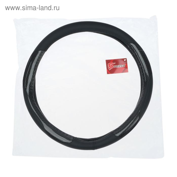 Оплетка на руль TORSO, кожа PU, перфорация, размер 38 см, черная карбоновая вставка, черный Оплетка на руль TORSO, кожа PU, перфорация, размер 38 см, черная карбоновая вставка, черный