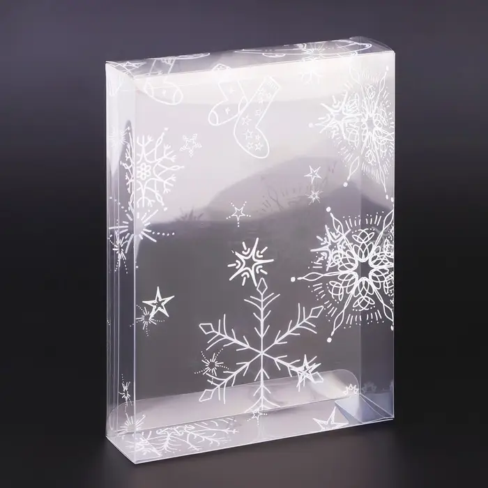 Коробка подарочная новогодняя складная ПВХ Коробка подарочная новогодняя складная ПВХ "Ёлочки, снежинки" 15×11×3 см