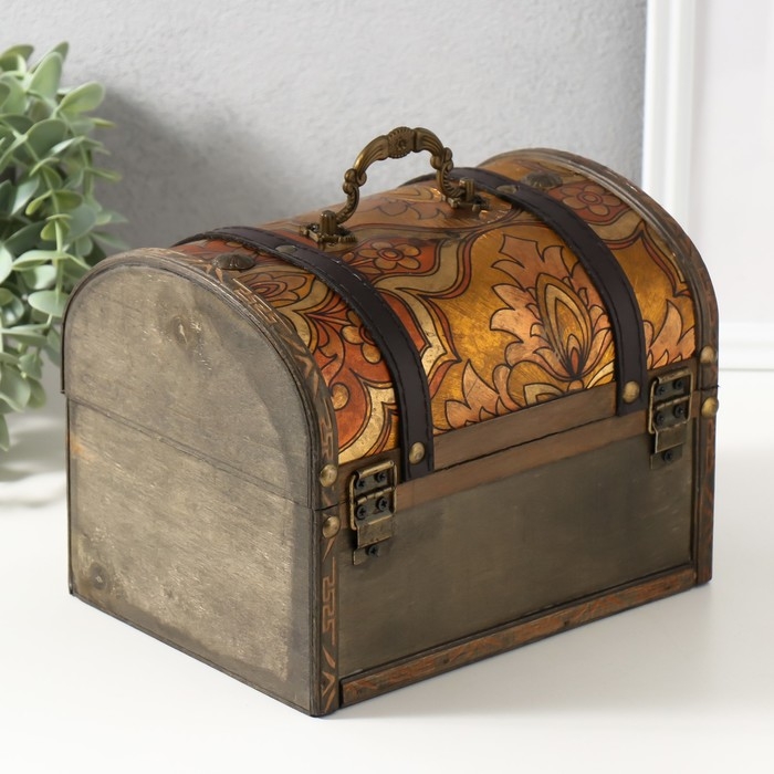 Шкатулка сундук дерево Шкатулка сундук дерево "Оранжевые узоры" 20х15х15,5 см
