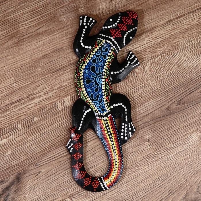 Панно дерево  Панно дерево "Геккон цветная абстракция" 30 см, МИКС