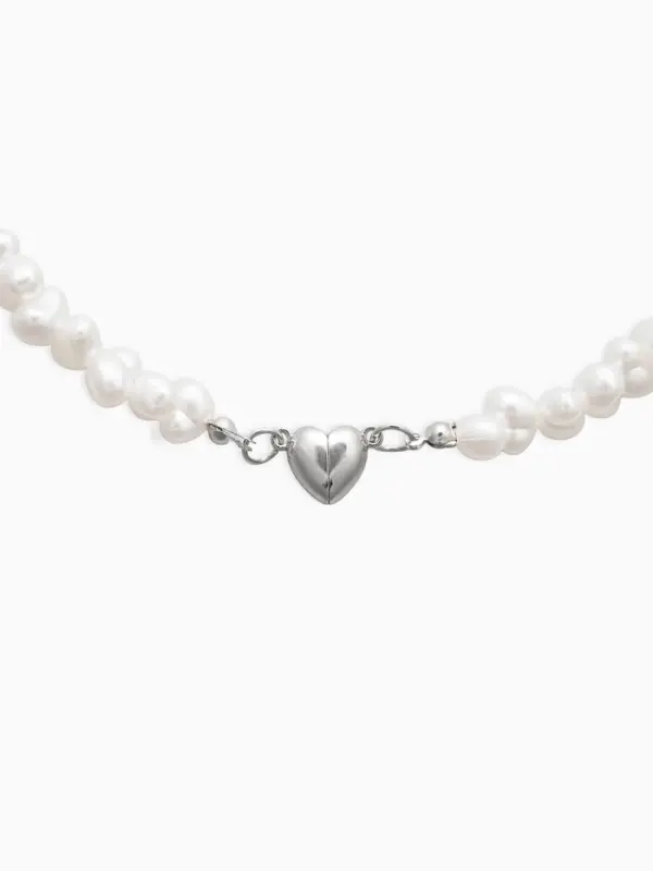 Колье жемчужное &laquo;Сердце&raquo;, 35 см, белое в серебре