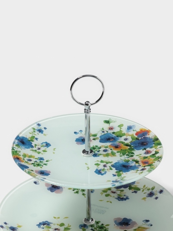 Фруктовница Доляна &laquo;Букет незабудок&raquo;, d=20/25 см, h=24 см, стекло, рисунок