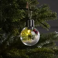 Ёлочный шар &laquo;Снежная хвоя&raquo;, d=6 см, 1 LED, от батареек LR44&times;3, свечение тёплое белое
