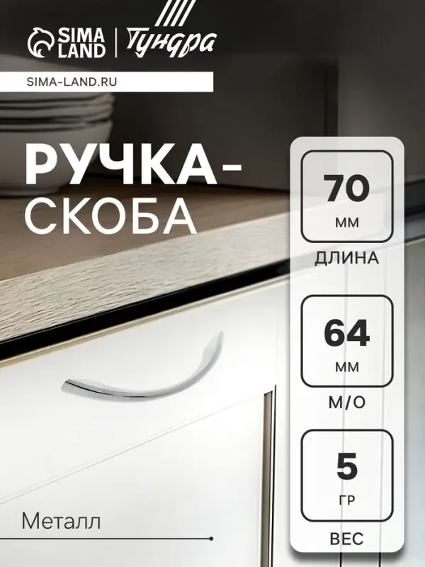 Ручка-скоба мебельная РС101, м/о 64 мм, цвет хром